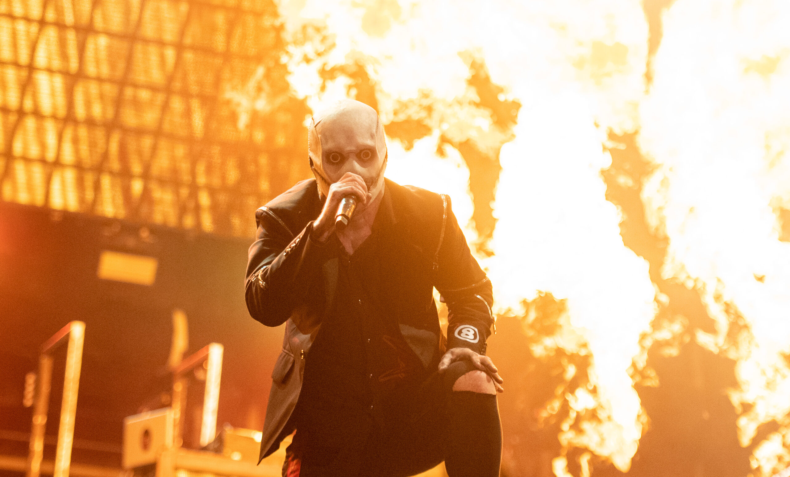 Slipknot um Sänger Corey Taylor spielen 2023 ein Konzert in Hamburg.