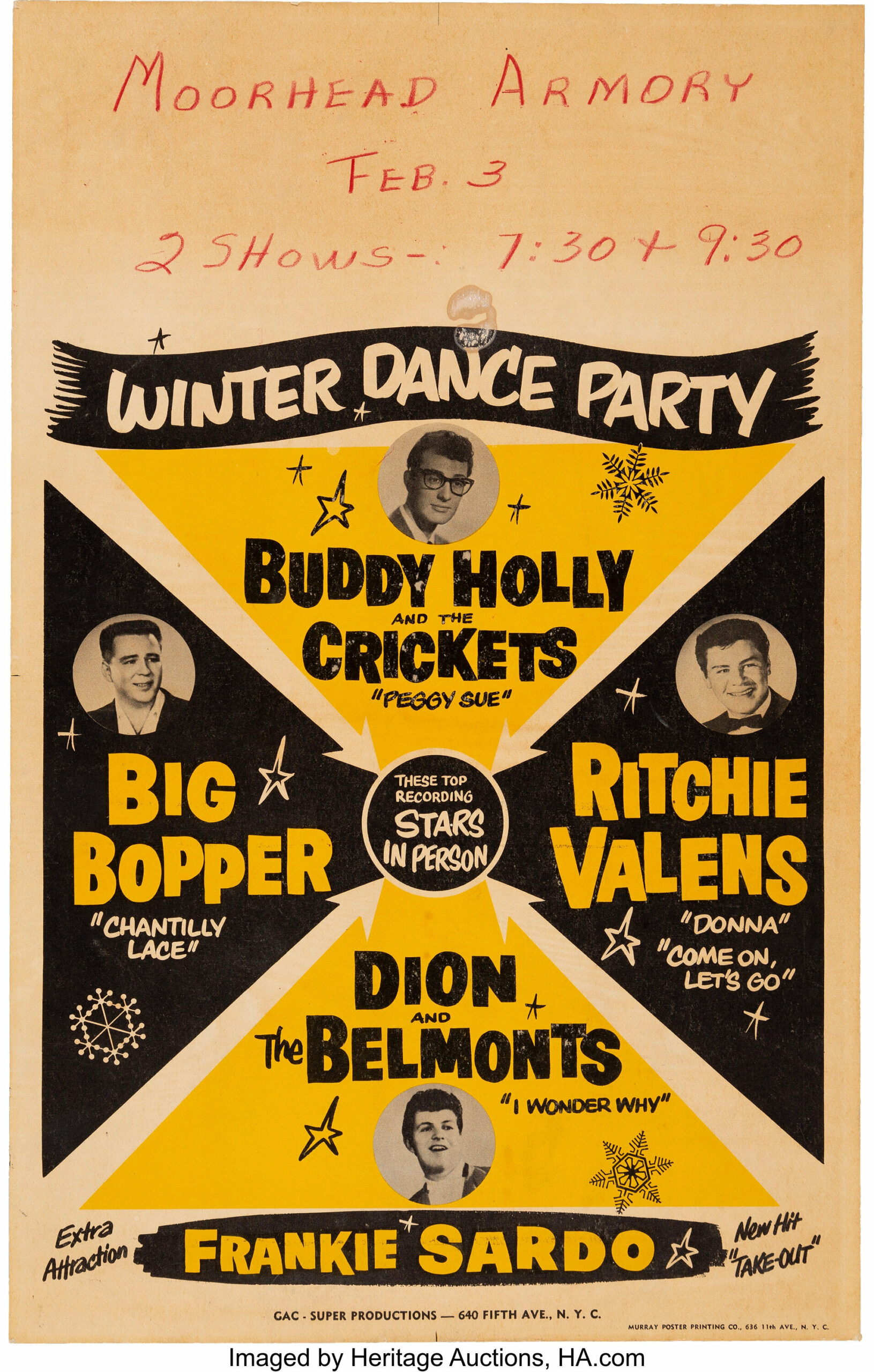 Konzertposter gelb schwarz mit Buddy Holly