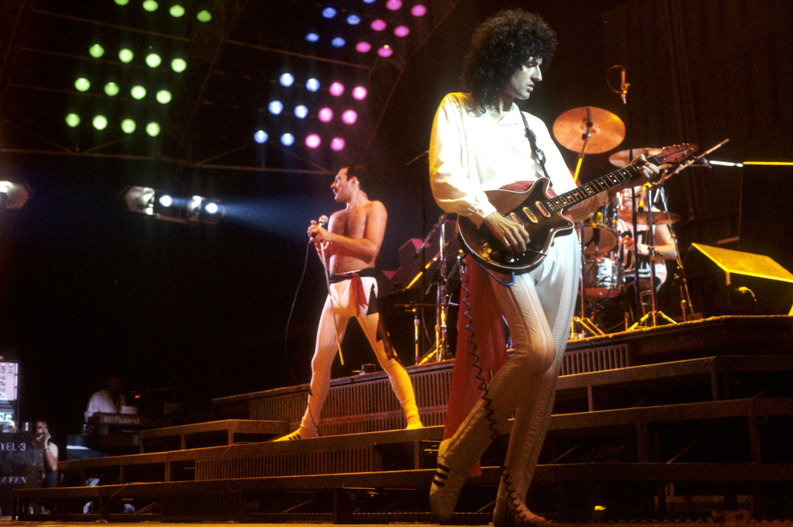 Freddie Mercury und Brian May bei einem Konzert in der Wembley-Arena.