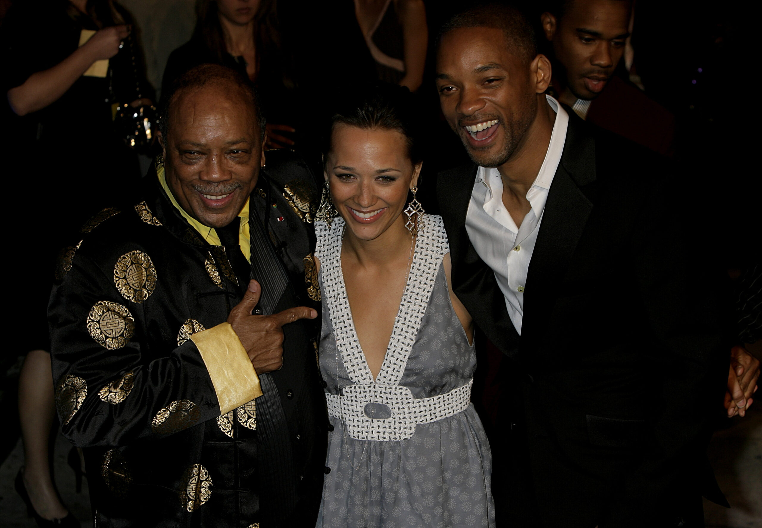 Quincy Jones (links) mit seiner Tochter, der Schauspielerin Rashida Jones und Will Smith.