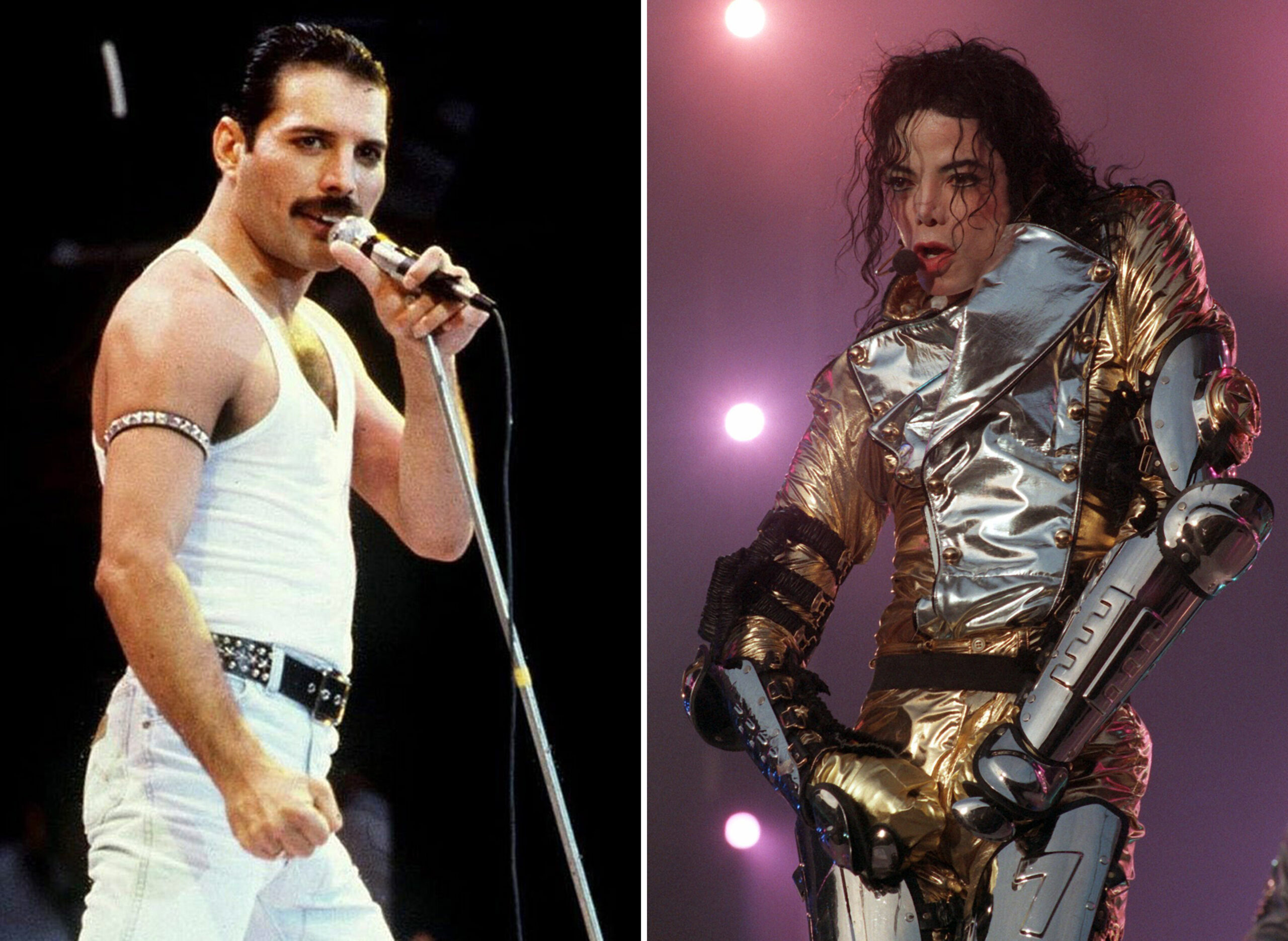 Queen-Sänger Freddie Mercury (l.)und Michael Jackson.