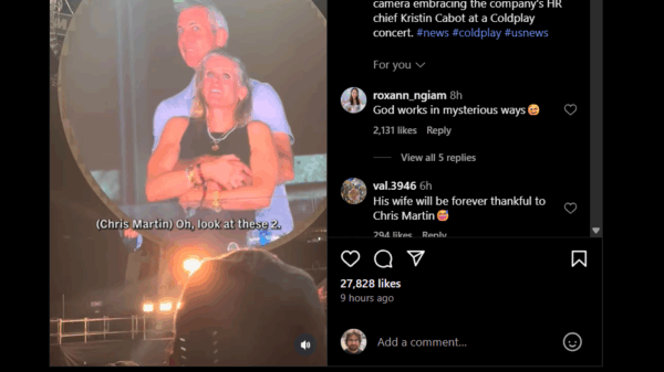 Screenshot des Seitensprung-Videos vom Coldplay-Konzert in Boston.