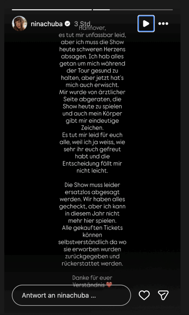 Diesen Text postete die Sängerin am Sonntagnachmittag in ihrer Instagram-Story.